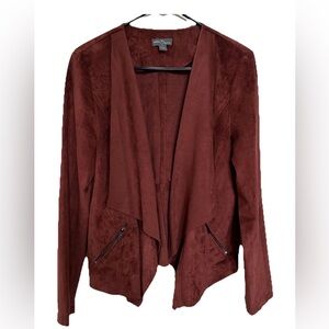 Market & Spruce Burnt Orange Faux Suede Open Lagenlook Jacket - Boho Chic
